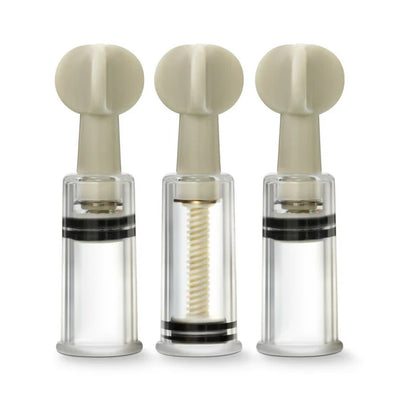Close-up of the three graduated clear twist suckers in the Temptasia set