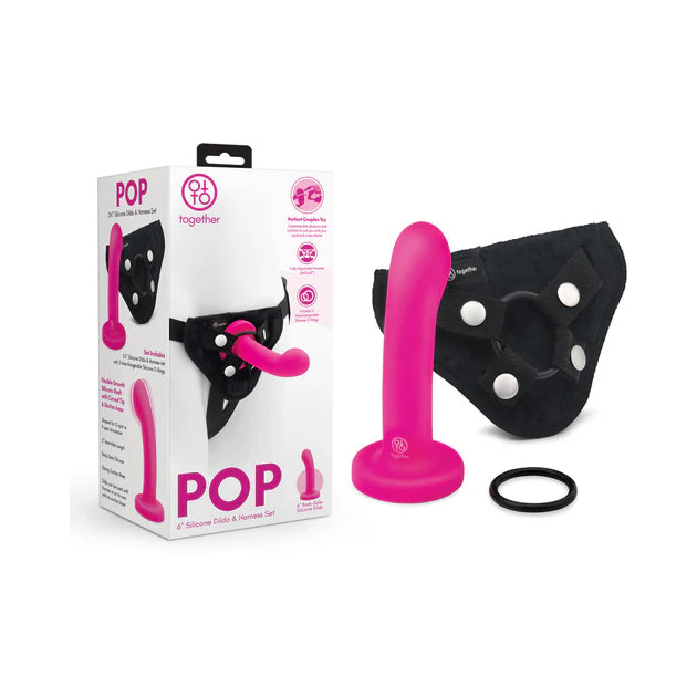Together Pop 6 inch silicone dildo and harness set pink