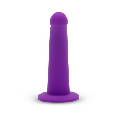 Together Tilt 7 in. Vibrating Silicone Dildo & Harness Set Purple