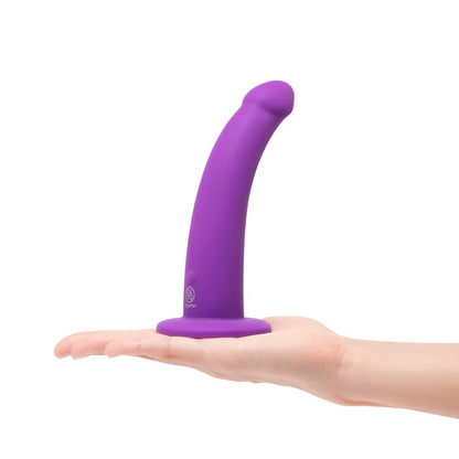 Together Tilt 7 in. Vibrating Silicone Dildo & Harness Set Purple