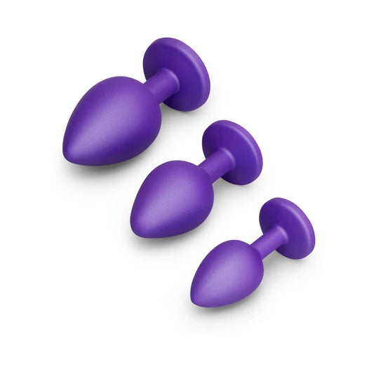 b-Vibe Jewel Butties Bundle of body-safe silicone butt plugs with decorative jewel bases and progressive sizing.