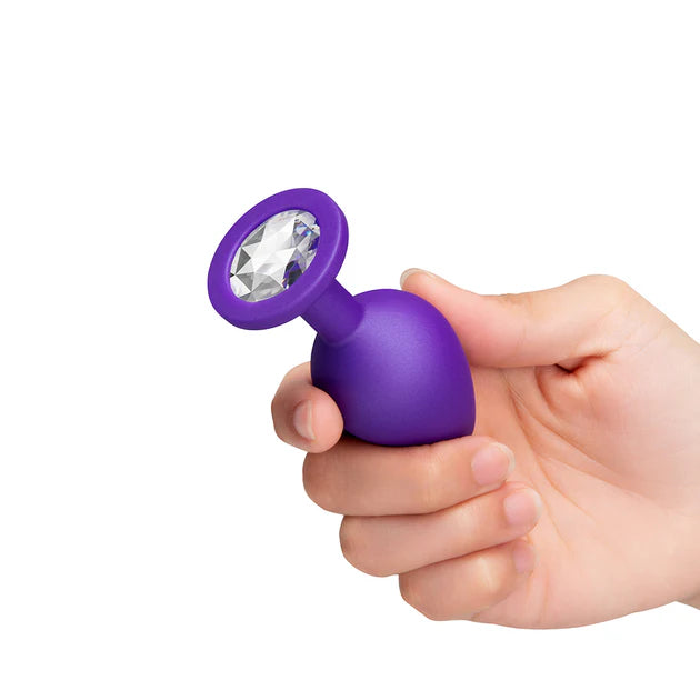 b-Vibe Jewel Butties Bundle of body-safe silicone butt plugs with decorative jewel bases and progressive sizing.